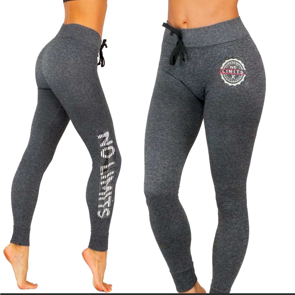 “No limits” French Terry Charcoal Gray Leggings.